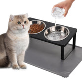 Summark upgraded cat bowls with food mat tilt stand black for mess-free meals