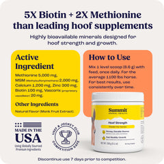 Summit Equine Hoof Strength hoof-growth closeup highlights keratin support for stronger hooves.