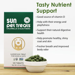 Cat enjoying Sun Chlorella Sun Pet Treats for coat and skin support