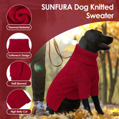 Sunfura XL red dog sweater, two-sleeve detail, full warmth wrap.
