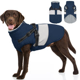 SUNFURA dog coat navy xl front view shows warm fleece and secure fit for chilly walks