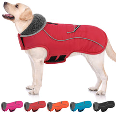 SUNFURA large dog coat shows warm furry collar for cold-day walks