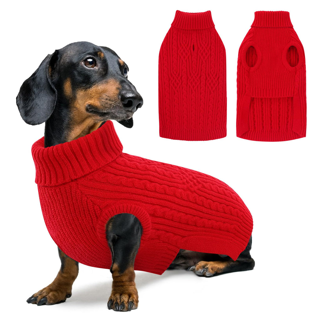 SUNFURA small Christmas dog sweater front view with cozy knit and festive red style.