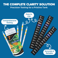 SunGrow aquarium strips close-up beside color chart for parameter reading