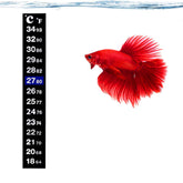 SunGrow Betta thermometer strip inside tank offers quick temperature visibility for tropical settings.