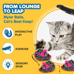 SunGrow Cat Crinkle Mice pink ears detail – bright visuals boost playtime engagement.