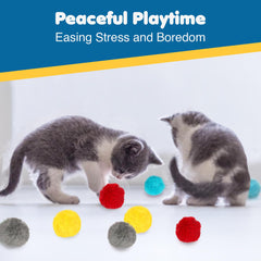 SunGrow 2-inch soft fuzzy pom pom ball offers gentle paw-friendly play.