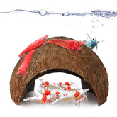 SunGrow Coconut Shrimp Cave tank decor adds natural charm and a cozy shrimp hideout.