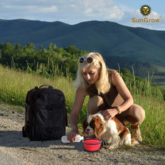 SunGrow collapsible dog travel bowls with carabiner clip for easy transport.