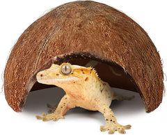 SunGrow Crested Gecko Coconut Huts side view highlights smooth edges for safe perching.