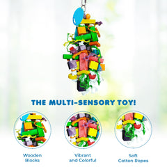 SunGrow parrot toy with multi-colored blocks encourages climbing and exploration