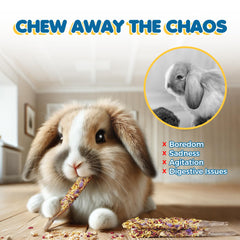 SunGrow Rabbits gnawing session apple sticks with floral petals to entice chewing