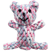 SunGrow Teddy Bear Puppy Teething Toy closeup features multicolored knotted rope for teething comfort.