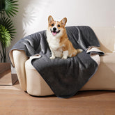 Sunheir waterproof dog blanket gray folded, ready for compact storage and quick furniture protection.