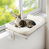 Sunhoo cat window perch hammock showing tool-free setup on a sturdy windowsill.