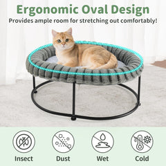 Sunhoo elevated cat bed oval nest emphasizes plush faux fur comfort and joint support.