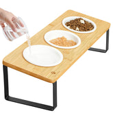 Sunhoo raised cat bowl set with tilted bowls for comfortable feeding and less mess.