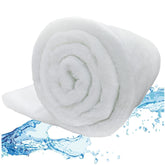 Sunjojo Aquarium Filter Media packaging shows durable polyester fibers for reuse.