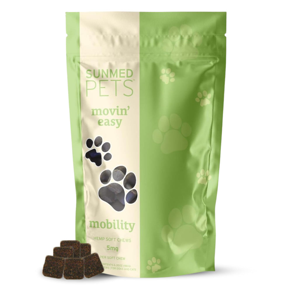 Sunmed Movin' Easy packaging box showing trusted joint support for dogs.
