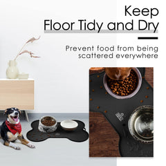 Super Design dog food mat raised lip closeup emphasizes spill containment during feeding.