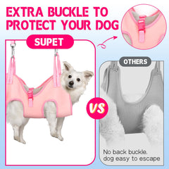 Supet dog grooming hammock breathable material keeps pets cool.