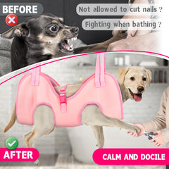 Supet dog grooming hammock leg holes securely position paws.