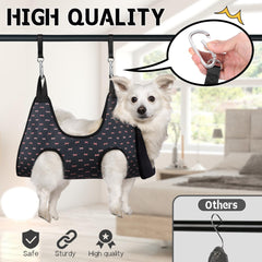 Supet dog grooming hammock washable fabric enables easy post-session cleanup.