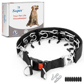 Supet dog prong collar buckle quick-release enables effortless on/off for convenient daily walks