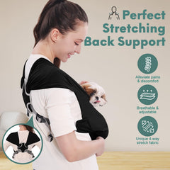 Supet dog sling hands-free use enabling errands and coffee breaks