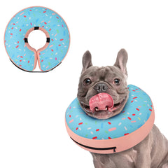 Supet inflatable dog cone collar front view with supportive donut for recovery.