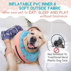 Supet inflatable dog cone collar on dog demonstrates lightweight, vision-friendly design