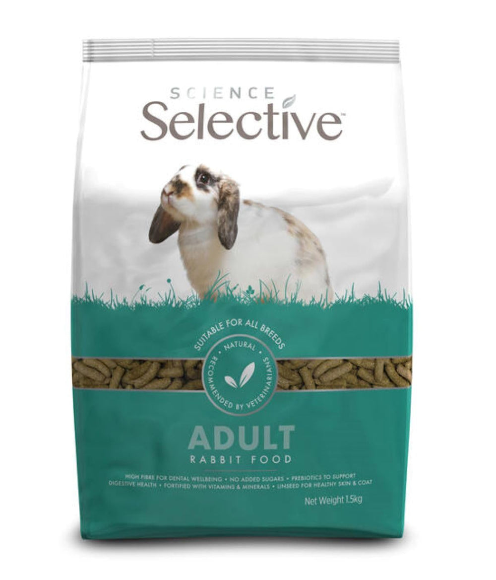 Supreme Petfoods Science Selective rabbit bag front view highlighting high-fiber nutrition for healthy digestion.