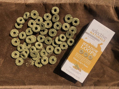 Supreme Meadow Loops closeup with Timothy Hay and Thyme, natural ingredients snack for pets.