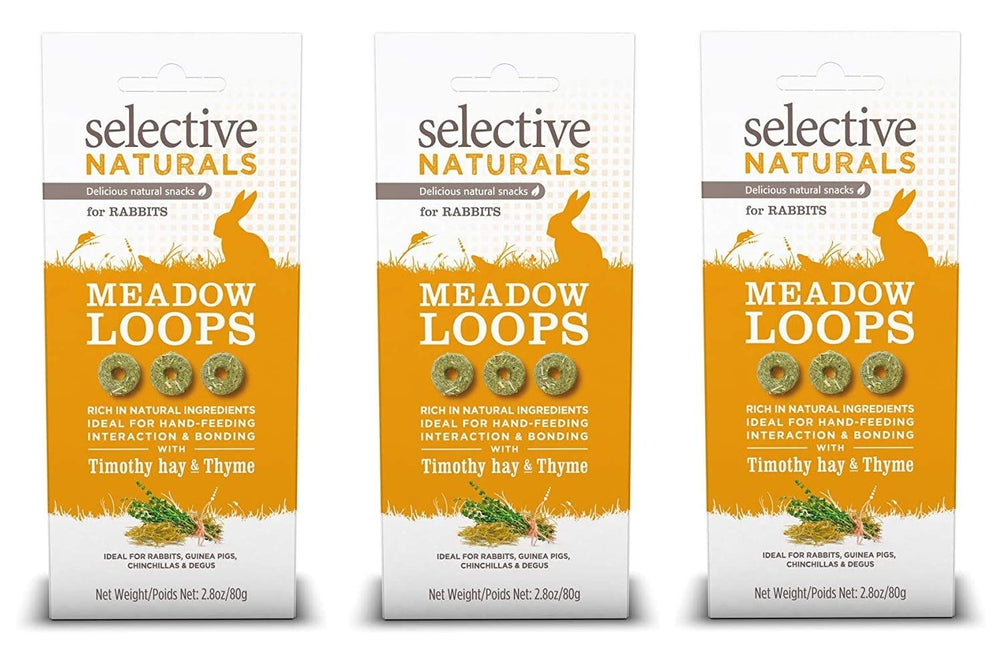 Supreme Petfoods Meadow Loops pack view, a healthy treat for rabbits and guinea pigs.