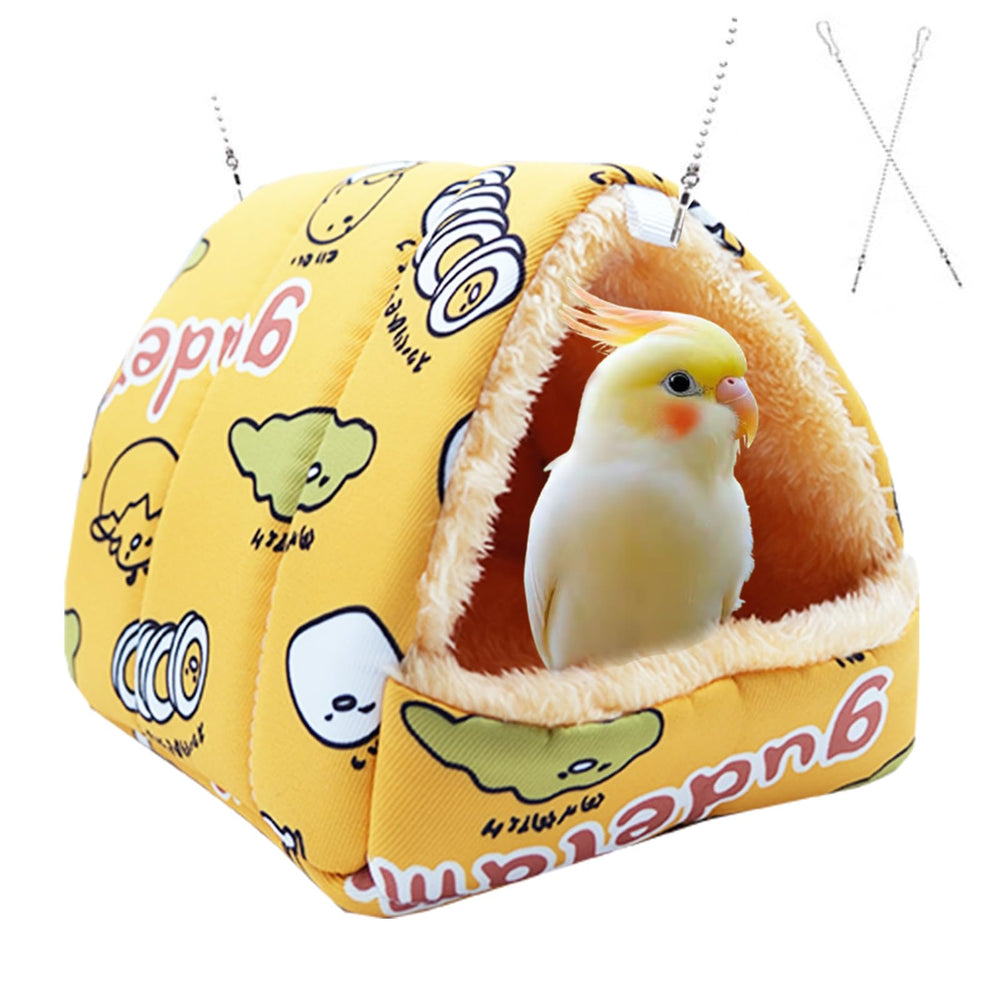 SUSOO Plush Warm Bird Bed yellow hanging nest offers cozy lounging for small birds.