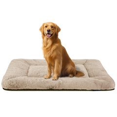 SUVAMJAM Washable Dog Crate Bed Mat cream close-up highlights ultra-soft fabric for sensitive pets.