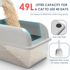 Suzzipaws stainless steel litter box close-up highlighting anti-leak overlap seal.