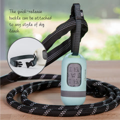 SVD.PET dispenser with secure buckle attachment fits most leashes during hikes.