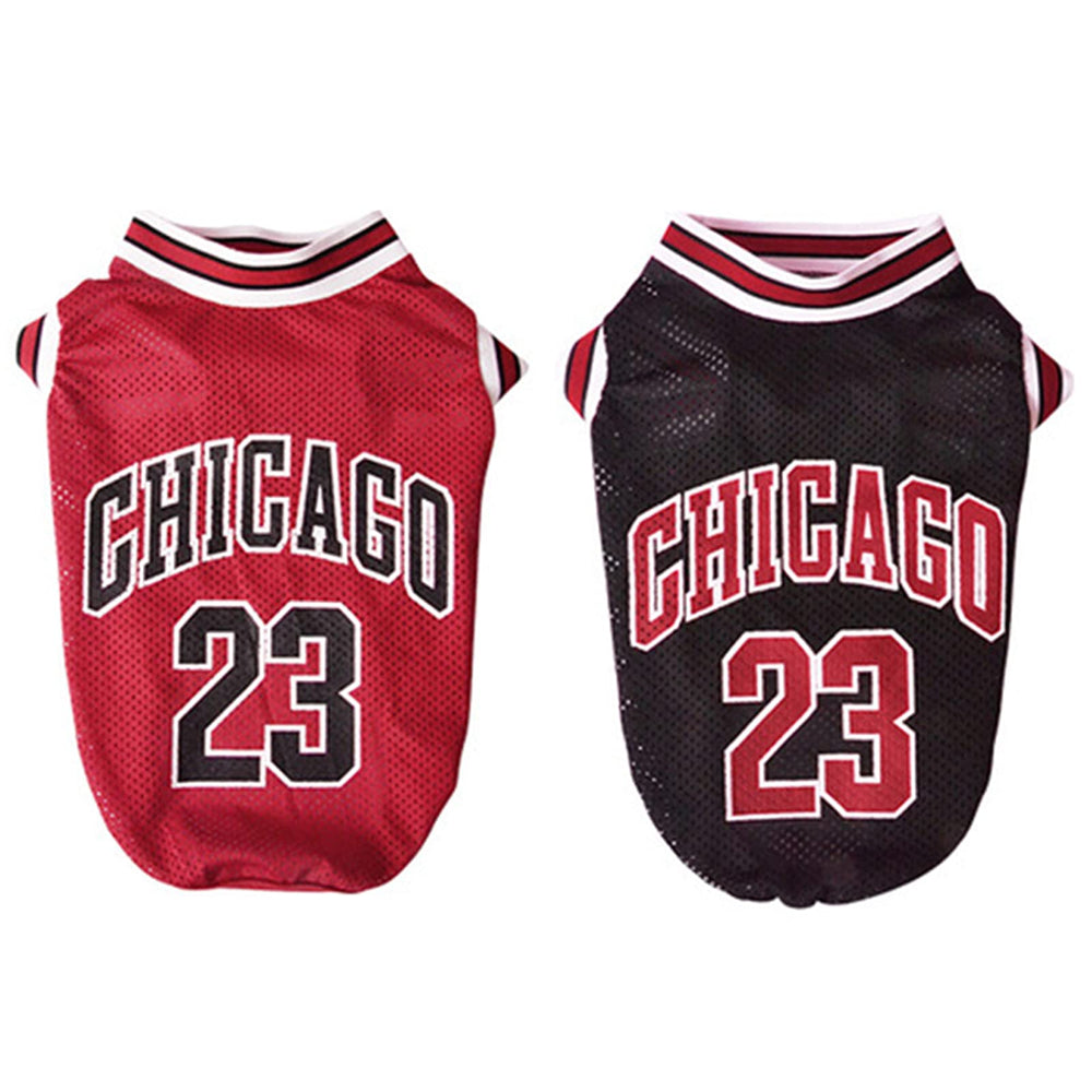 SVVOOD dog basketball jersey red-black front view, breathable cotton for comfy summer wear.