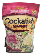 Sweet Harvest cockatiel seed mix bag shows premium blend for healthier feathered friends.