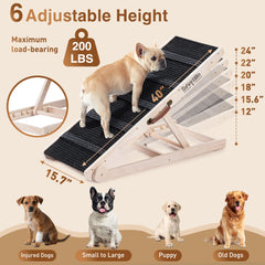 SweetBin dog ramp height settings, adjustable 12–24 inches for beds, couches, cars.