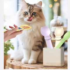 SWOAWO Cat Strip Feeder Spoon in assorted colors for playful, mess-free treat time.