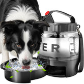 SwSun 77oz dog water bottle ready for travel with integrated bowl.
