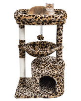 SYANDLVY leopard cat tree top perch provides a cozy lookout for indoor cats.