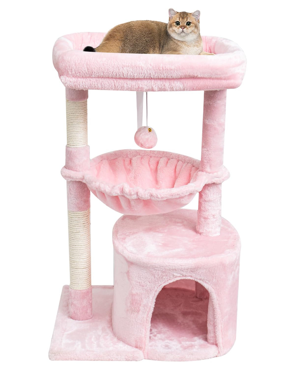 SYANDLVY Small Cat Tree top perch view, offers a cozy retreat for indoor cats.
