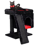 SYANDLVY Gothic Cat Tree top perch—soft long-hair surface for cozy lounging.