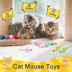 Syhood colorful plush mice boost indoor-cat activity and curiosity.