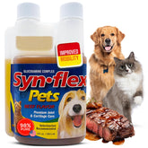 Synflex concentrated liquid glucosamine bottle-pour for dogs and cats demonstrating easy-to-pour format and joint support.