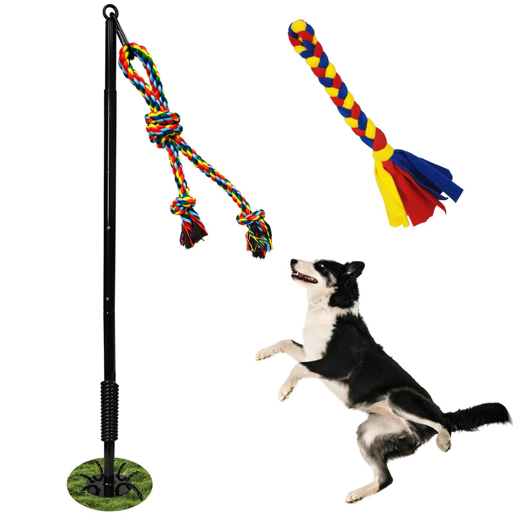 SYOOY tether dog tug toy pole assembly enables easy solo grass setup.