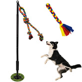 SYOOY tether dog tug toy pole assembly enables easy solo grass setup.